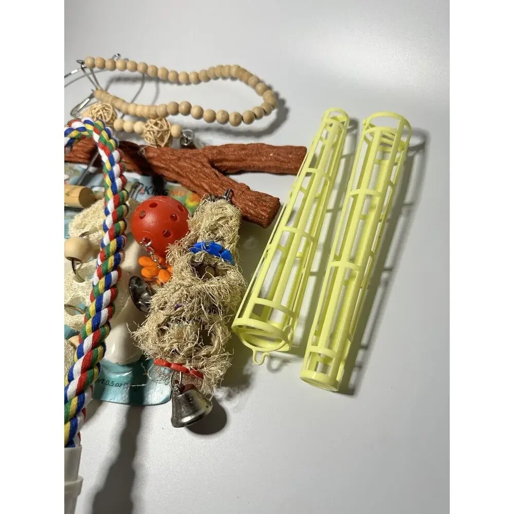 Parakeet Small Bird Toys Wood Cuttlebone Lot Of miscellaneous Accessories